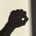 Shadow of a hand against a textured, light-colored wall creating an \