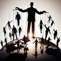 The shadow hand controls governments like puppets. World government concept. Royalty Free Stock Photo