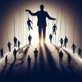 The shadow hand controls governments like puppets. World government concept. Royalty Free Stock Photo