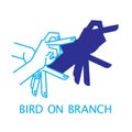 Shadow Hand Puppet Bird on Branch.