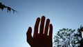 The shadow of hand under the sky Royalty Free Stock Photo