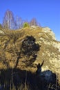 The shadow of a hiker climbing to the top of the mountain Royalty Free Stock Photo