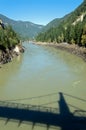 The shadow of the historic Alexandra bridge on the Fraser River in British Columbia, Canada Royalty Free Stock Photo