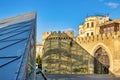 Shadow of the Icheri Sheher metro station on the walls of the old city Royalty Free Stock Photo