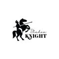Shadow Knight Silhouette, Horse Warrior Paladin Medieval Logo Design