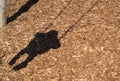 Shadow of little boy on swing at park on mulch