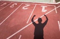 Shadow man are glad in victory on the track Royalty Free Stock Photo