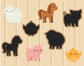 Shadow matching game. Kids activity with cute farm animals Royalty Free Stock Photo