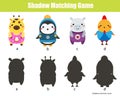 Shadow matching game. Kids activity with cute animals Royalty Free Stock Photo