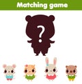 Shadow matching game for children. Kids activity with cute animals. Learning page for toddlers Royalty Free Stock Photo