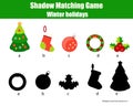 Shadow matching game. Christmas, winter holidays theme, kids activity, worksheet Royalty Free Stock Photo