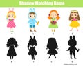 Shadow matching game. Connect object with silhouette. Easter kids activity Royalty Free Stock Photo