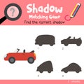 Shadow matching game Convertible cartoon character side view vector illustration