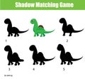 Shadow matching game. Educational children game with dino character