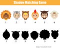 Shadow matching game. Find the correct shadow kids activity Royalty Free Stock Photo