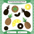 Shadow matching game. Find the correct shadows. Activity page for kids. Kindergarten worksheets by matching colorful