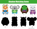 Shadow matching game. Find silhouettes. activity for toddlers and pre school age kids. Animals theme fun page