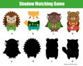 Shadow matching game. Find silhouettes. activity for toddlers and pre school age kids. Animals theme fun page