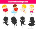 Shadow matching game. Cute Cupid. Kids activity. valentines day theme fun page for toddlers