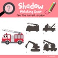 Shadow matching game Fire Engine cartoon character side view vector illustration Royalty Free Stock Photo