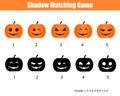 Shadow matching game, halloween theme with pumpkins