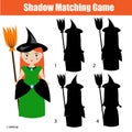 Shadow matching game, halloween theme with witch character