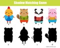 Shadow matching game. Kids activity. Animals theme Royalty Free Stock Photo