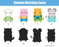 Shadow matching game. Kids activity with cute animals Royalty Free Stock Photo