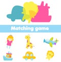 Shadow matching game. Kids activity with toys. silhouette fun page for toddlers