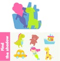 Shadow matching game. Kids activity with toys. silhouette fun page for toddlers