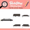 Shadow matching game Limousine cartoon character side view vector illustration Royalty Free Stock Photo