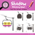 Shadow matching game Ski Lift cartoon character side view vector illustration