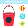Shadow matching game. Summertime beach theme Kids activity. Find silhouette