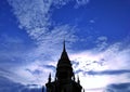 Shadow of the pagoda in front of spread light.