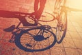 Shadow on Pavement, Man Pushing Bicycle Royalty Free Stock Photo