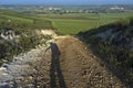 Shadow pilgrim, rural landscape, Camino Frances Royalty Free Stock Photo