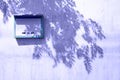 The shadow of a rowan tree on a gray background. Mailbox on the wall.