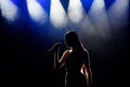 Shadow of singer in light on the stage Royalty Free Stock Photo