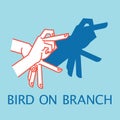 Shadow Theater. Hands gesture like bird on branch. Vector illustration of Shadow Hand Puppet. Royalty Free Stock Photo