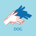 Shadow Theater. Hands gesture like Dog. Vector illustration of Shadow Hand Puppet. Royalty Free Stock Photo