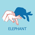 Shadow Theater. Hands gesture like Elephant. Vector illustration of Shadow Hand Puppet.