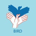 Shadow Theater. Hands gesture like flying bird. Vector illustration of Shadow Hand Puppet. Royalty Free Stock Photo