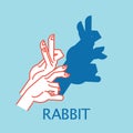 Shadow Theater. Hands gesture like Rabbit. Vector illustration of Shadow Hand Puppet.