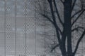 Shadow of tree on perforated metal plate structured facade texture cladding modern architecture close up Royalty Free Stock Photo