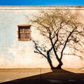 Shadow of tree on the side of building with window. Generative AI Royalty Free Stock Photo