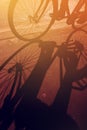 Shadow of unrecognizable cyclist on teh road Royalty Free Stock Photo