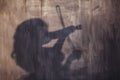 shadow of violinist on a painted texture, the figure of a girl with a musical bow instrument, a hobby and art concept Royalty Free Stock Photo