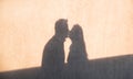 The shadow on the wall of loving couple kissing each other