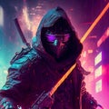 Shadow warrior cyberpunk ninja. Generative AI