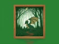 a shadowbox type image with no more than 10 layers. The image should be a dragon in a forest. each layer should be a single, flat